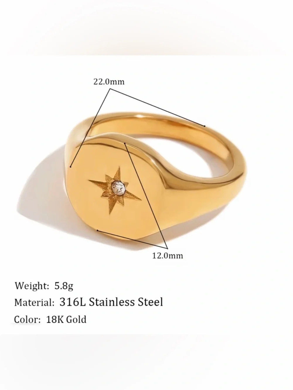 Gold Starburst Signet Ring with White Gemstone